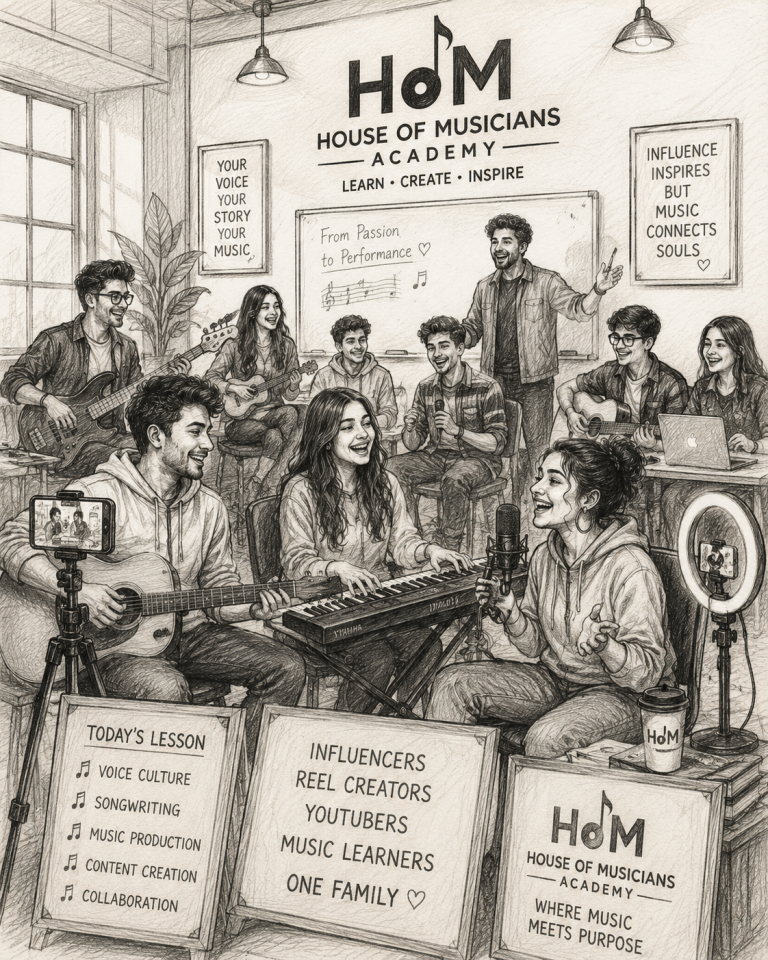 creators influencer playing music at house of musicians academy